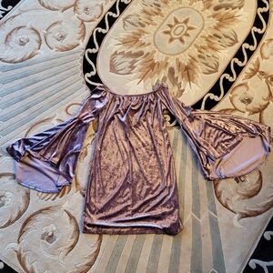 Bell Sleeve Crushed Velvet Mauve Mini Dress